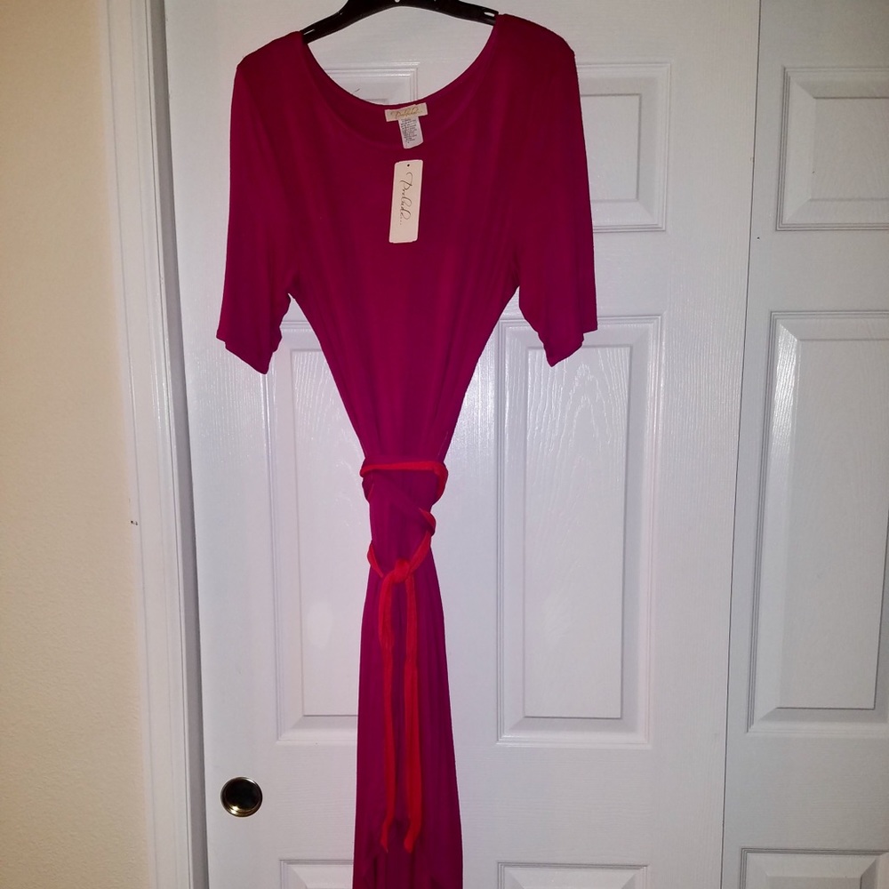 Magenta Hi/Low Midi Dress
